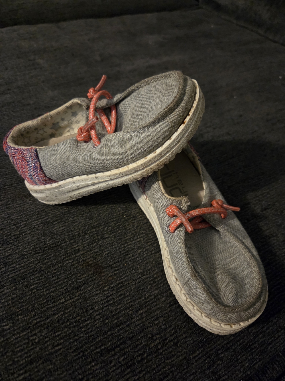 Toddler Hey Dude Gray Canvas Slip-On Sneakers with Coral Laces